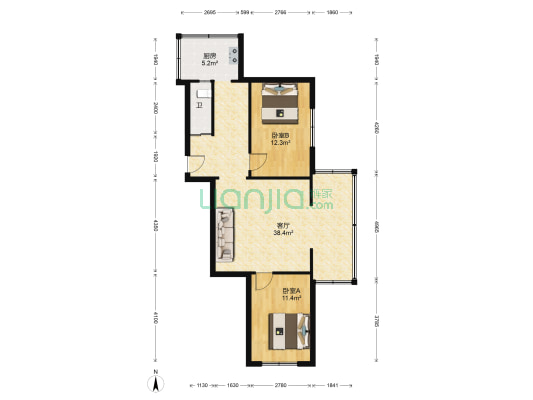 华侨公寓 2室1厅1卫 79平方