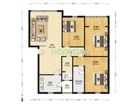玉华苑 3室1厅2卫 144平方