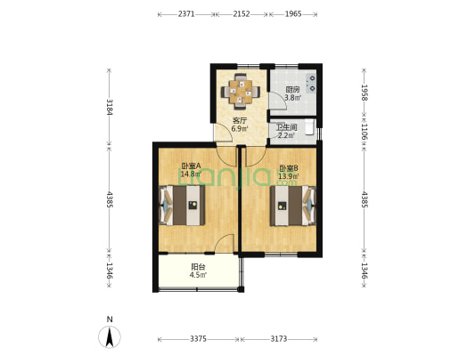 中山北路348号 2室1厅1卫 57平方