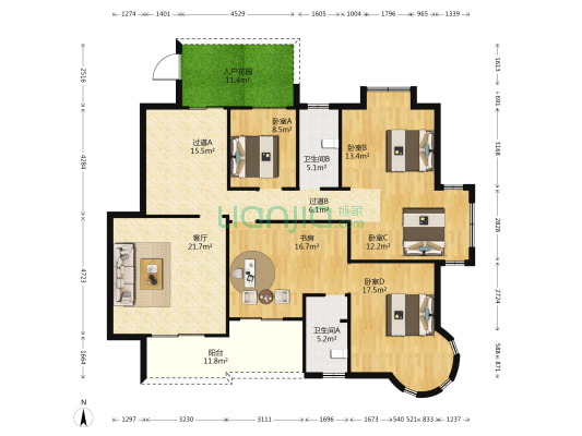 天和华府 5室1厅2卫 170平方