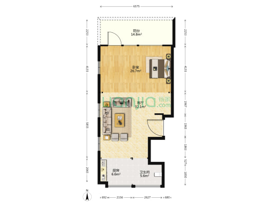 万科时代中心 1室1厅1卫 103平方