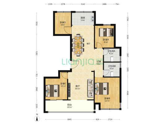 滨河湾D区 4室1厅2卫 143平方