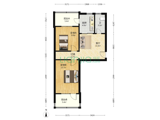 增盛东楼小区 2室1厅1卫 69平方