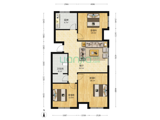 新业美居 3室1厅1卫 133平方
