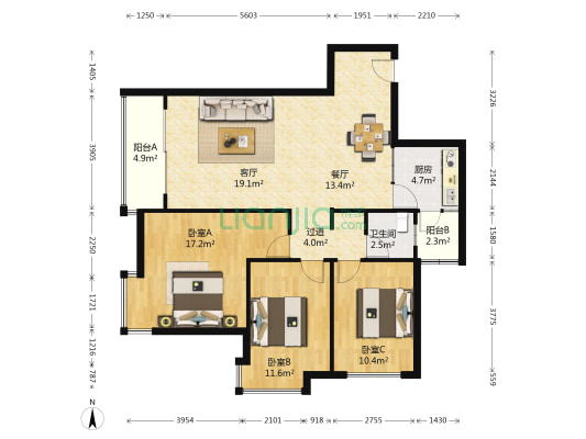 春苑花园 3室2厅1卫 111平方
