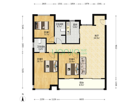江畔都会上城 3室1厅2卫 129平方