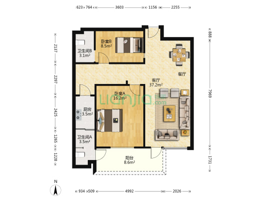 南屏苑 2室1厅2卫 84平方