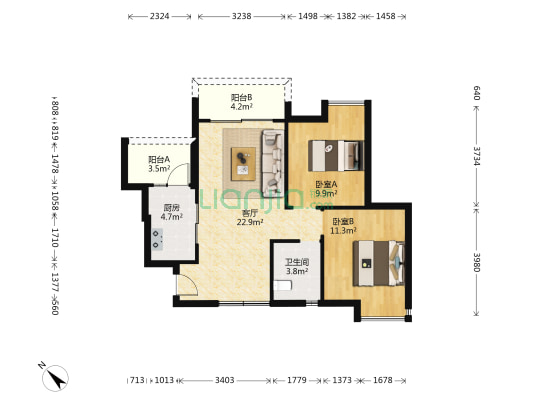 阳光城丽景湾 2室1厅1卫 83平方
