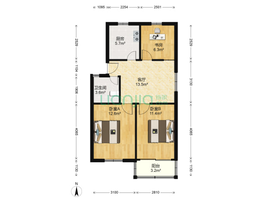 安徽三建工程有限公司 3室1厅1卫 69平方