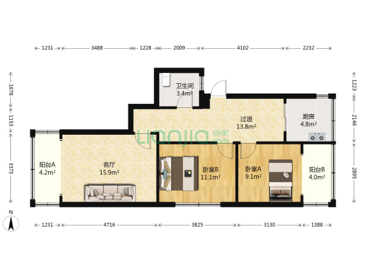 大理石路48号 2室1厅1卫 77平方