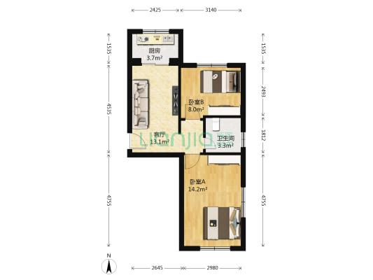 模具厂小区 2室1厅1卫 56平方