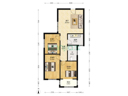 黄河郡 3室1厅1卫 101平方