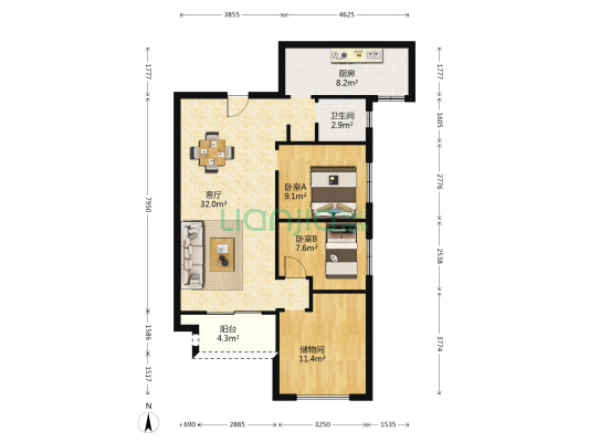 紫薇西棠北区 2室1厅1卫 97平方