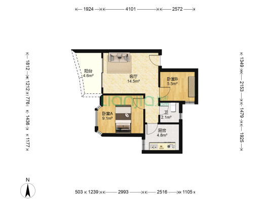 蓝天锦园（渝北） 2室1厅1卫 48平方