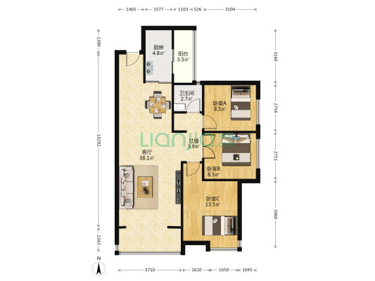 华润国际社区B区 3室1厅1卫 97平方