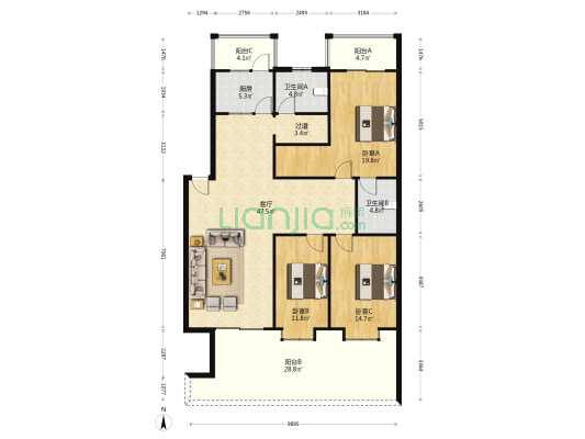 桂花街77号 3室1厅2卫 138平方