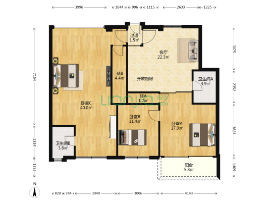 广州美术学院宿舍 3室1厅2卫 137平方
