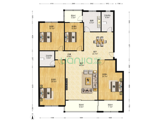 世纪花园春趣园 4室2厅2卫 204平方