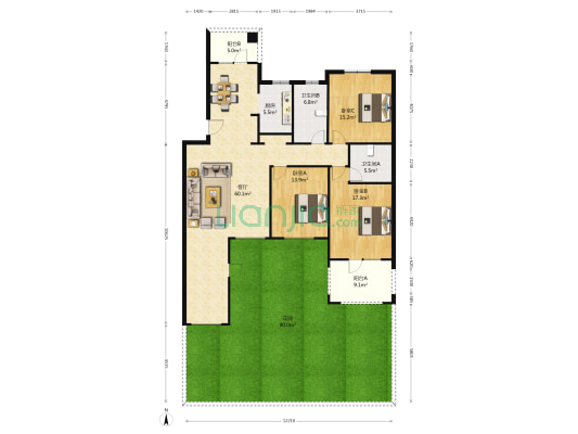 米拉春天 3室1厅2卫 161平方