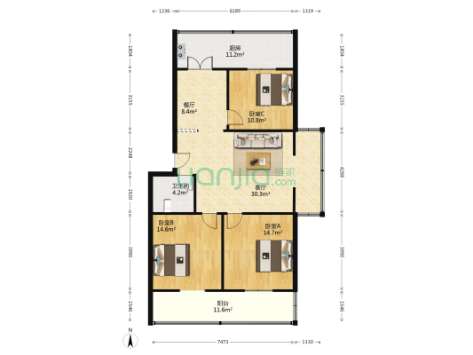 兴武小区 3室2厅1卫 128平方