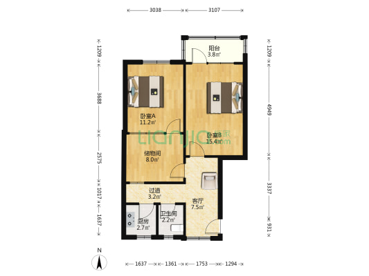 疁南小区 2室1厅1卫 68平方