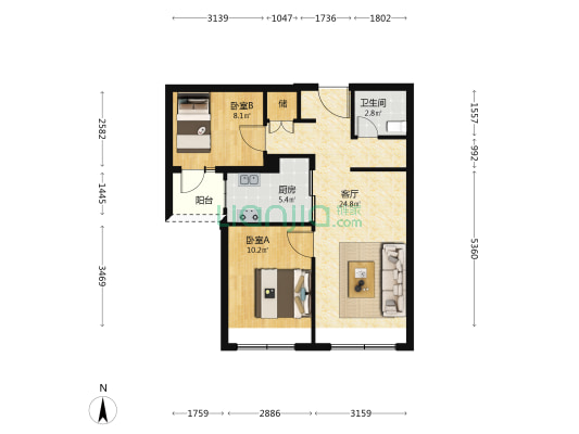 龙湖北辰揽境 2室1厅1卫 79平方