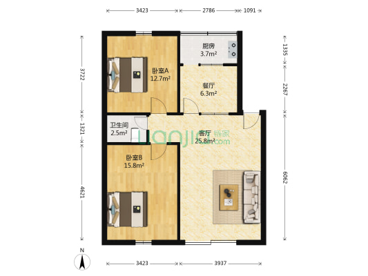 安仁街22号院 2室2厅1卫 87平方