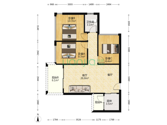 文锦华府 3室1厅1卫 84平方