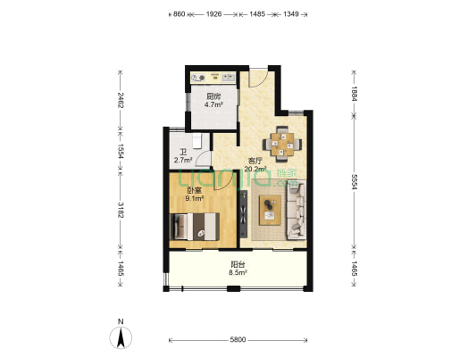 绿地长岛 1室1厅1卫 59平方
