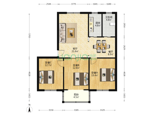 东门路48号 3室2厅1卫 103平方