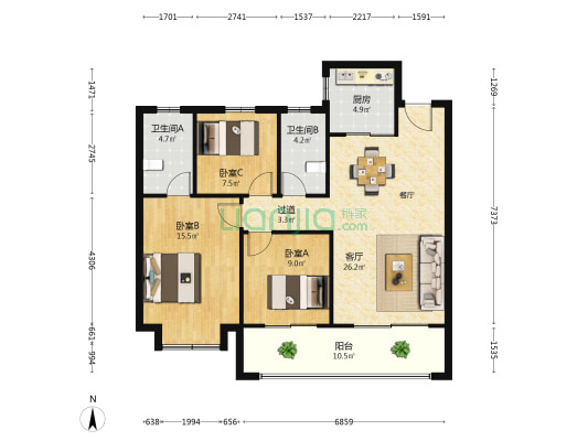 龙馨金茂睿园 3室1厅2卫 112平方