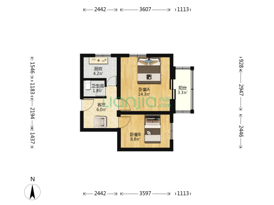 兴房大街 2室1厅1卫 49平方