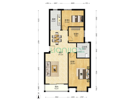 富景苑 3室1厅1卫 111平方