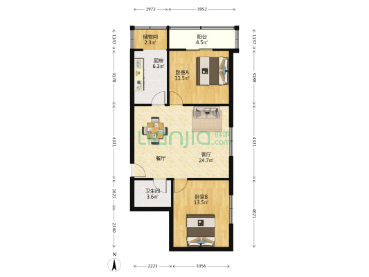 陕国投家属院 2室1厅1卫 80平方