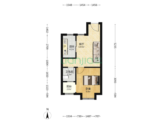 西岗家园北区 1室1厅1卫 52平方