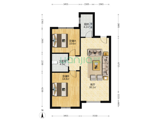 保利观澜三期 2室1厅1卫 89平方