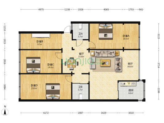 螺峰街77号院 4室2厅2卫 114平方