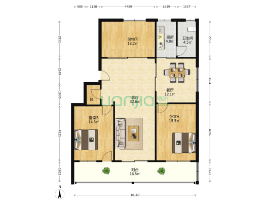 海北新村 2室2厅1卫 129平方