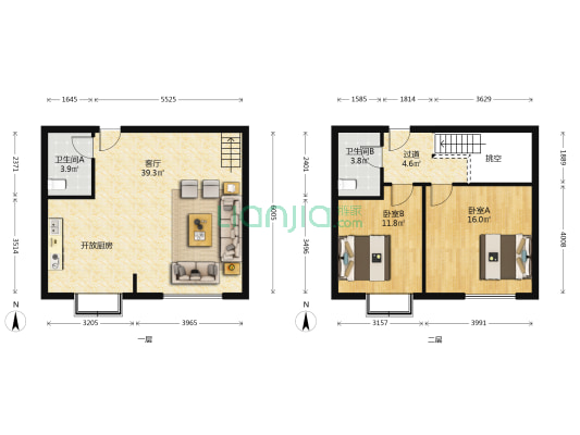 麦收国际公寓 2室1厅2卫 122平方