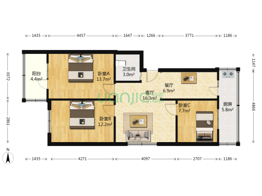 国师街28号 3室2厅1卫 81平方