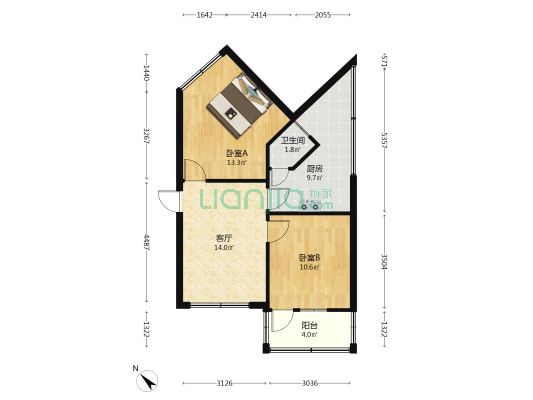 青山路 2室1厅1卫 64平方