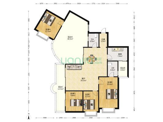 阳光嘉园 4室1厅2卫 173平方