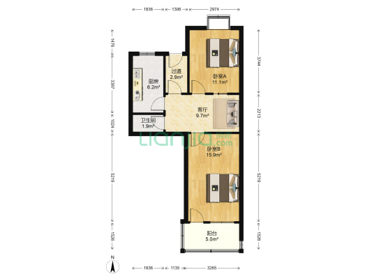 王官庄104号 2室1厅1卫 65平方
