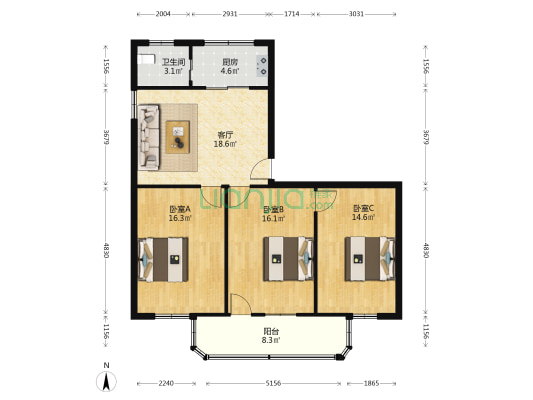 杏林新村 3室1厅1卫 95平方