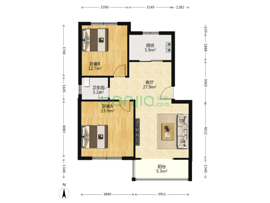 天和名苑 2室1厅1卫 85平方