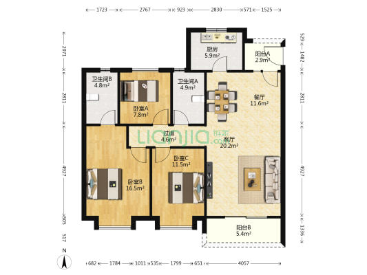 华润置地未来城市DK6 3室2厅2卫 129平方