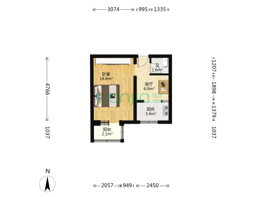 新中西里 1室1厅1卫 38平方