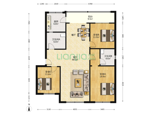 猫市巷65号 3室1厅2卫 136平方