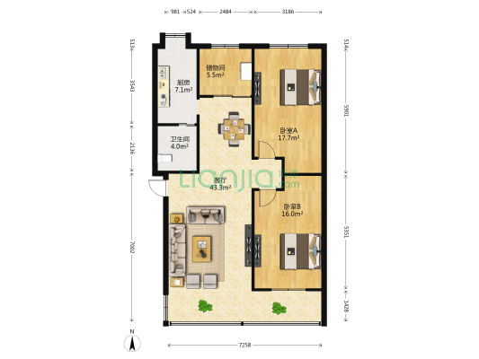 新建县食品厂宿舍 2室1厅1卫 104平方