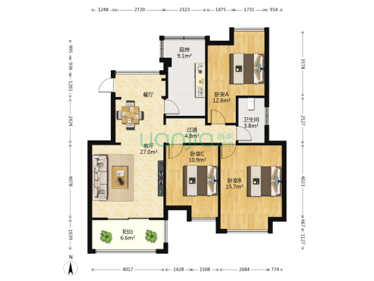 江铃澜庭 3室1厅1卫 100平方